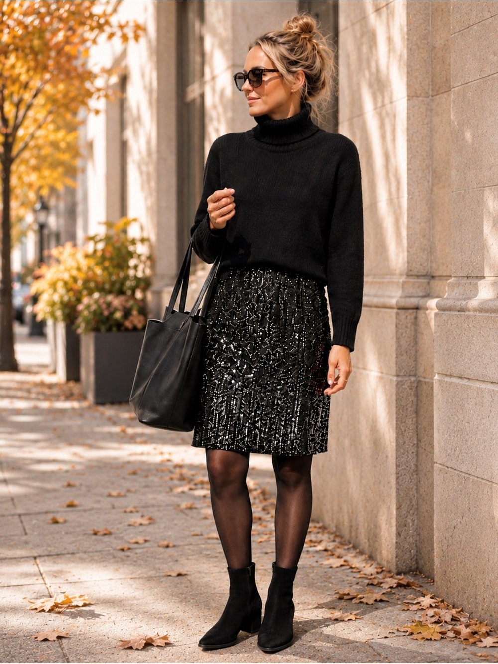 Ombre Sequin Black/Silver Skirt Women's Large Glam Party Lined Knee Length